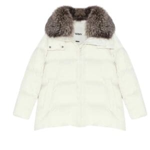 YVES SALOMON “A” LINE DOWN JACKET IN WATER-REPELLENT TECHNICAL FABRIC WITH FOX FUR COLLAR