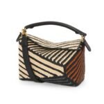 LOEWE SMALL PUZZLE EDGE BAG IN RAFFIA AND CALFSKIN