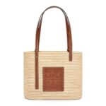 LOEWE SMALL SQUARE BASKET BAG IN RAFFIA AND CALFSKIN