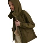 YVES SALOMON SHORT TECHNICAL FABRIC AND LEATHER PARKA