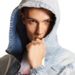 DSQUARED2 LIGHT SUPER SOFT WASH DENIM DIAMONDS HOODIE JACKET