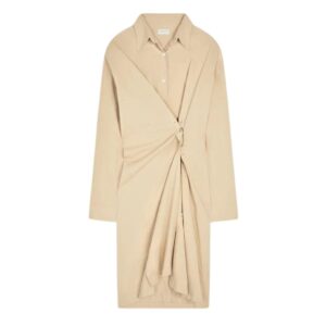DRIES VAN NOTEN DRAPED COTTON DRESS SAND