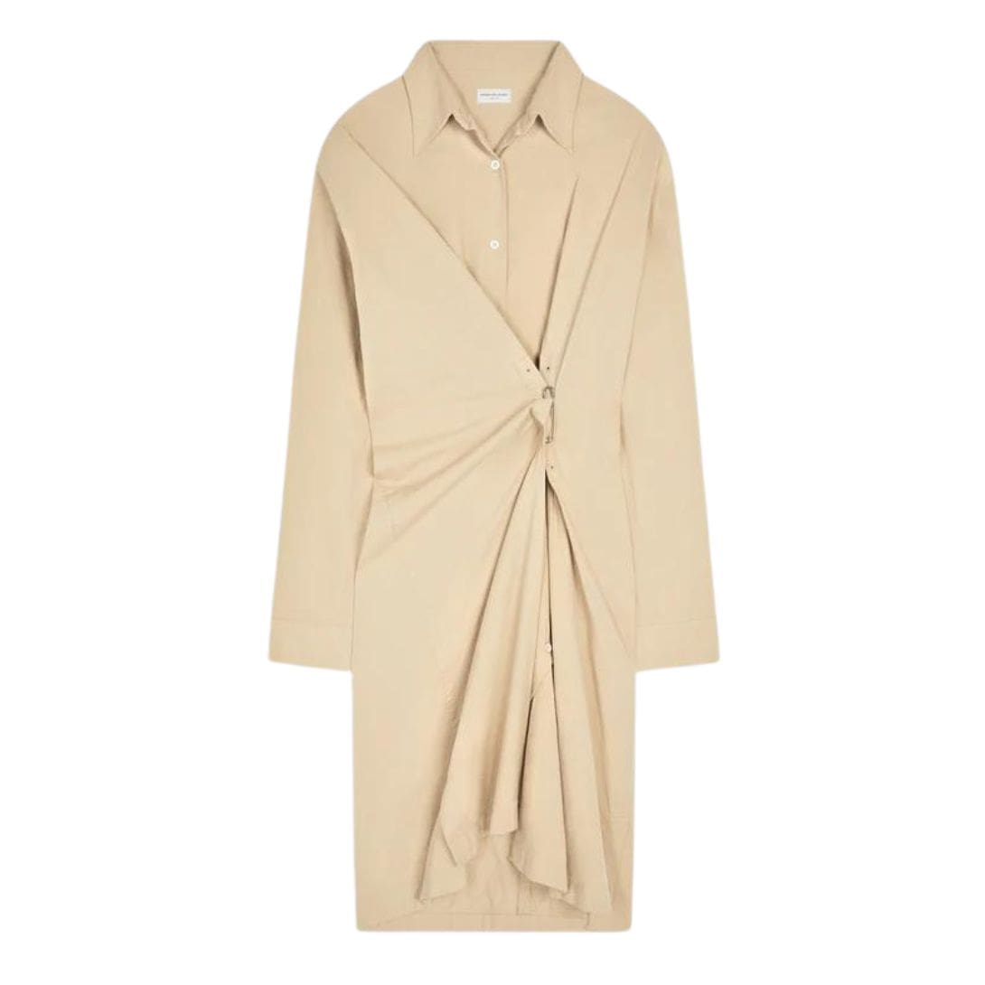 DRIES VAN NOTEN DRAPED COTTON DRESS SAND 1 DRIES VAN NOTEN DRAPED COTTON DRESS SAND