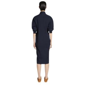 DRIES VAN NOTEN DRAPED COTTON DRESS NAVY