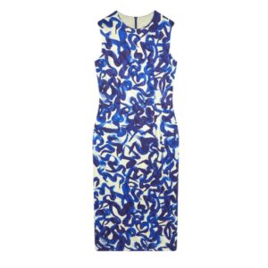 DRIES VAN NOTEN PRINTED SHIFT DRESS BLUE