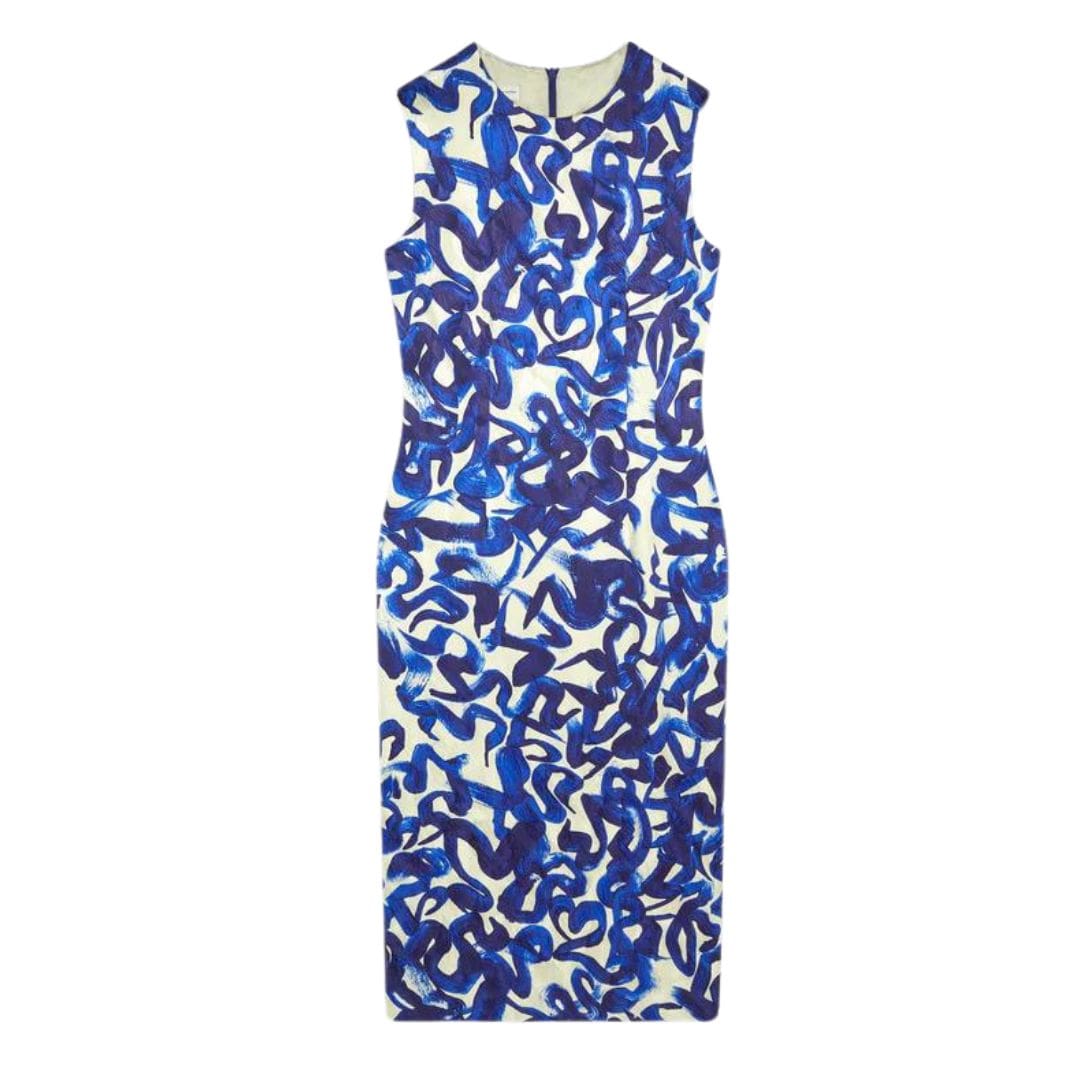 DRIES VAN NOTEN PRINTED SHIFT DRESS BLUE 1 DRIES VAN NOTEN PRINTED SHIFT DRESS BLUE