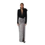MAGDA BUTRYM CLASSIC JERSEY SHIRRED FLOWER BLOUSON IN BLACK