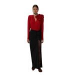 MAGDA BUTRYM CLASSIC JERSEY SHIRRED FLOWER BLOUSON IN RED