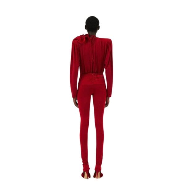 MAGDA BUTRYM CLASSIC SHIRRED FLOWER BLOUSE IN RED