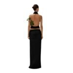 MAGDA BUTRYM COWL NECK JERSEY HALTER TOP IN BLACK