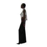 MAGDA BUTRYM COWL NECK SEQUIN TOP IN SILVER
