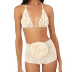 MAGDA BUTRYM CROCHET 3D FLOWER TRIANGLE BRA IN CREAM