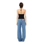 MAGDA BUTRYM FLORAL APPLIQUE JERSEY TIE NECK TOP IN BLACK