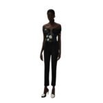 MAGDA BUTRYM OFF SHOULDER MESH TOP IN BLACK PRINT