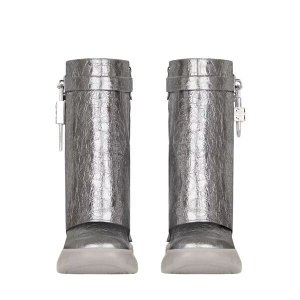 GIVENCHY SHARK LOCK BIKER ANKLE BOOTS IN LAMINATED LEATHER