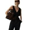 MAGDA BUTRYM RUCHED V NECK BODYSUIT IN BLACK