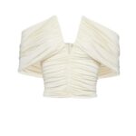 MAGDA BUTRYM RUCHED V NECK WRAP BLOUSE IN CREAM