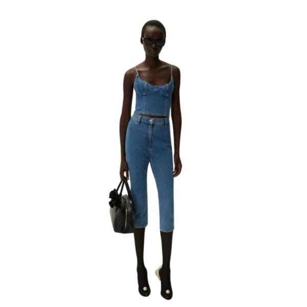 MAGDA BUTRYM SCOOP NECK DENIM DEMI BUSTIER TOP IN BLUE