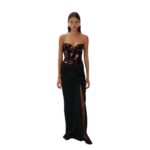 MAGDA BUTRYM STRAPLESS SEQUIN CROSET TOP IN BURGUNDY