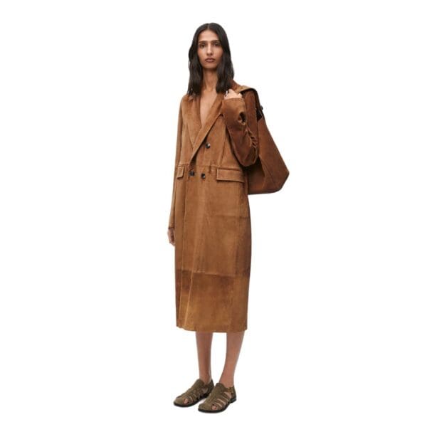 LOEWE DOUBLE BREASTED COAT IN SUEDE CALFSKIN