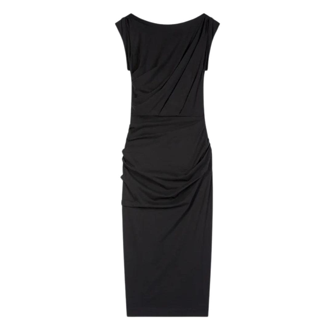 DRIES VAN NOTEN FITTED DRAPED DRESS BLACK 1 DRIES VAN NOTEN FITTED DRAPED DRESS BLACK