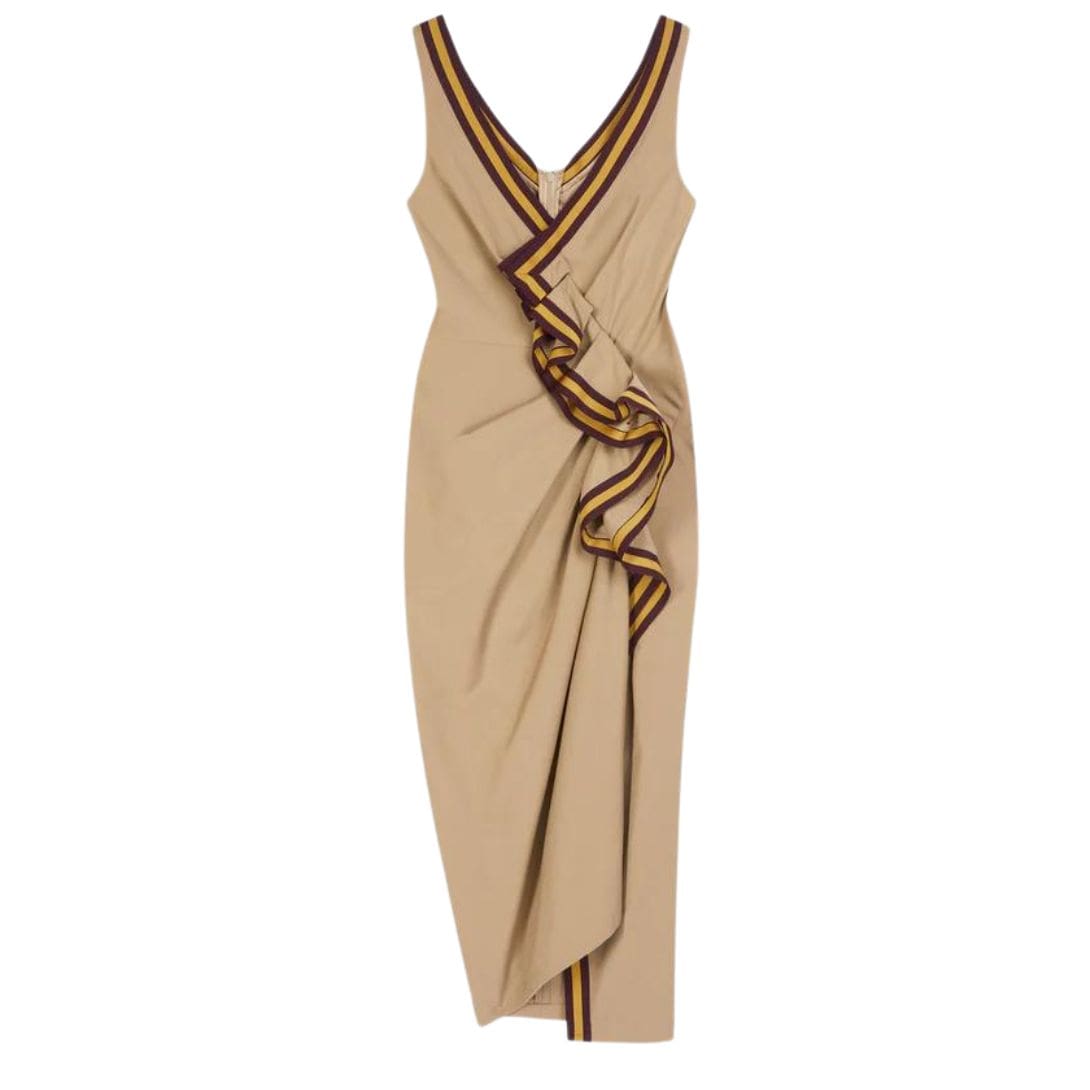 DRIES VAN NOTEN DRAPED COTTON DRESS BEIGE 1 DRIES VAN NOTEN DRAPED COTTON DRESS BEIGE