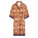 DRIES VAN NOTEN SILK SHIRT DRESS BROWN