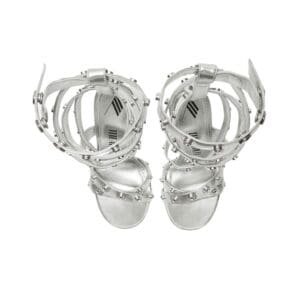 THE ATTICO ”COSMO” SILVER DOUBLE ANKLE STRAP SANDAL