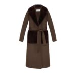 YVES SALOMON BELTED COAT IN CASHMERE WOOL WITH MINK FUR COLLAR AND OVER-POCKETS