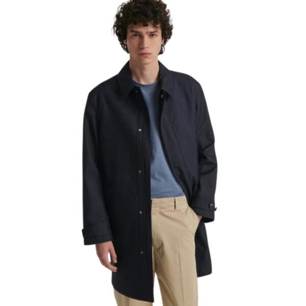 YVES SALOMON 3/4 COAT IN DOUBLE-FACED COTTON AND WATER-REPELLENT LEATHER DETAILS