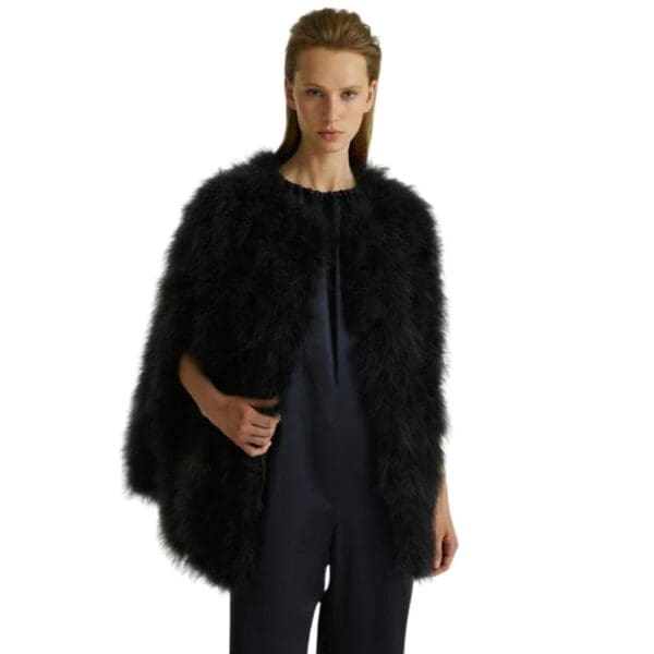 YVES SALOMON LONG FEATHER CAPE