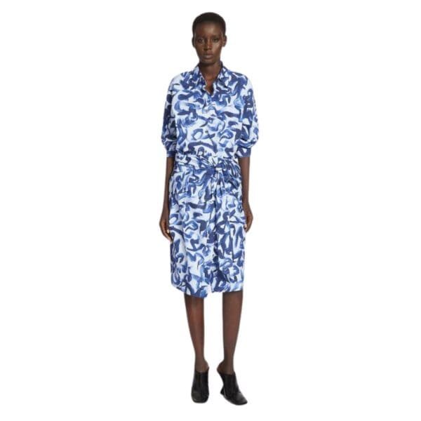 DRIES VAN NOTEN PRINTED COCOON SHIRT BLUE