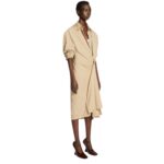 DRIES VAN NOTEN DRAPED COTTON DRESS SAND