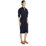 DRIES VAN NOTEN DRAPED COTTON DRESS NAVY