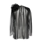 MAGDA BUTRYM CLASSIC SHIRRED FLOWER BLOUSE IN SHEER BLACK