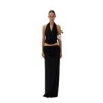 MAGDA BUTRYM COWL NECK JERSEY HALTER TOP IN BLACK