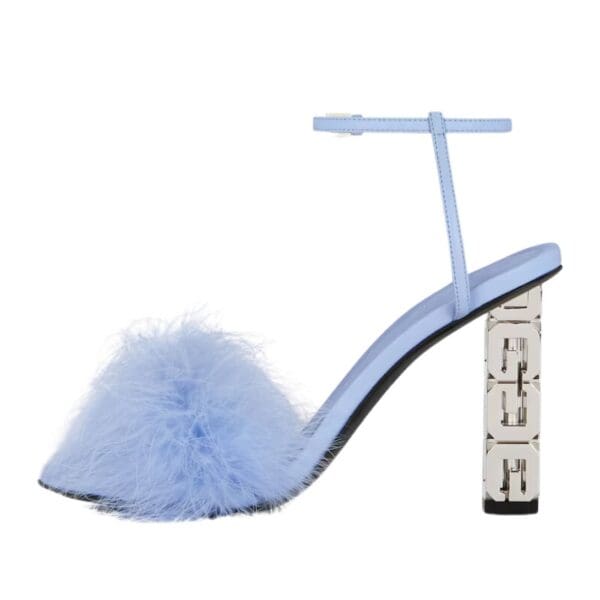 GIVENCHY G CUBE SANDALS IN LEATHER WITH FEATHERS