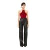 MAGDA BUTRYM FLORAL APPLIQUE JERSEY TIE NECK TOP IN DARK RED