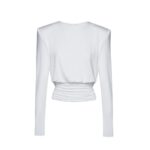 MAGDA BUTRYM LONG SLEEVE DRAPED JERSEY BLOUSE IN WHITE