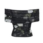 MAGDA BUTRYM OFF SHOULDER MESH TOP IN BLACK PRINT