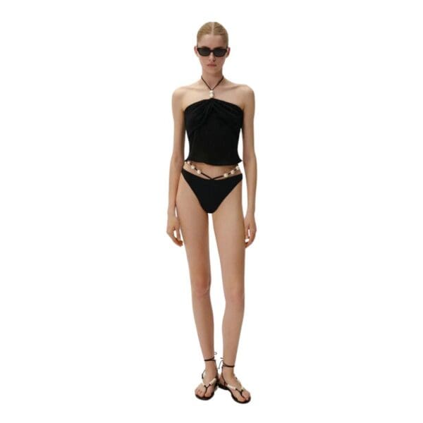 MAGDA BUTRYM PEARL HALTERNECK TUBE TOP IN BLACK