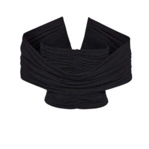 MAGDA BUTRYM RUCHED V NECK WRAP BLOUSE IN BLACK