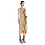 DRIES VAN NOTEN DRAPED COTTON DRESS BEIGE