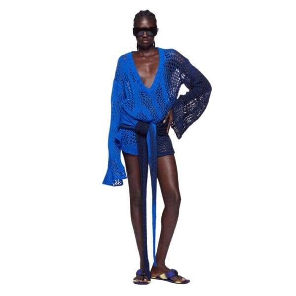 THE ATTICO BLUE AND LIGHT GREY MINI DRESS