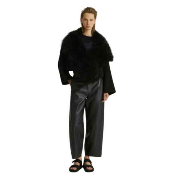 YVES SALOMON SHORT JACKET IN DOUBLE-SIDED CASHMERE AND FEATHERS
