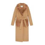 YVES SALOMON BELTED COAT IN CASHMERE WOOL WITH MINK FUR COLLAR AND OVER-POCKETS