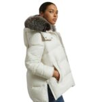YVES SALOMON "A" LINE DOWN JACKET IN WATER-REPELLENT TECHNICAL FABRIC WITH FOX FUR COLLAR