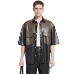 NANUSHKA MANCE OKOBOR ALT-LEATHER SHIRT SHIITAKE/BLACK