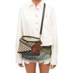 LOEWE SMALL PUZZLE EDGE BAG IN RAFFIA AND CALFSKIN