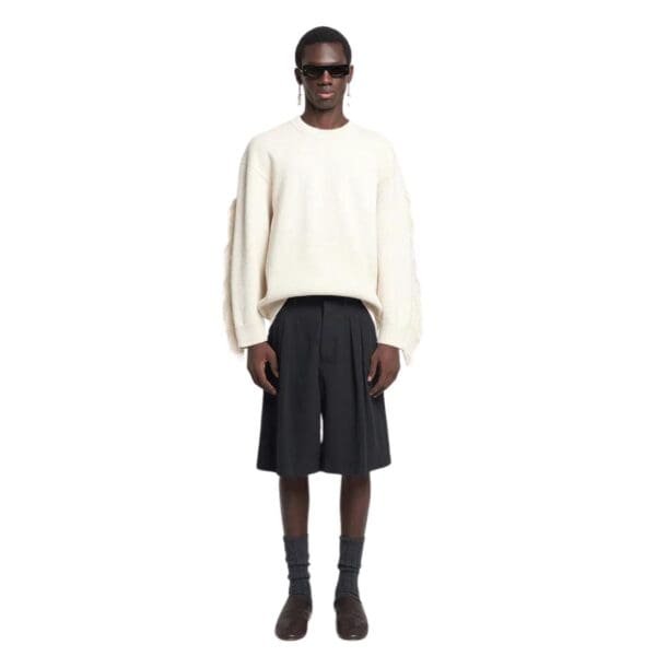 NANUSHKA JULIEN FRINGED TEXTURED-LINEN SWEATSHIRT WHITE